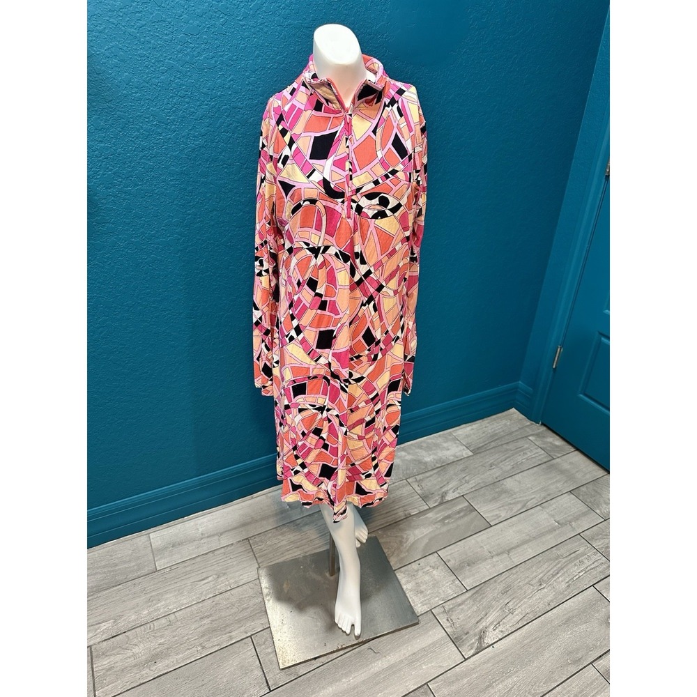 Gottex Lifestyle Pink Geometrical Long Sleeve 1/4 Zip  Dress‎  Size S Athletic